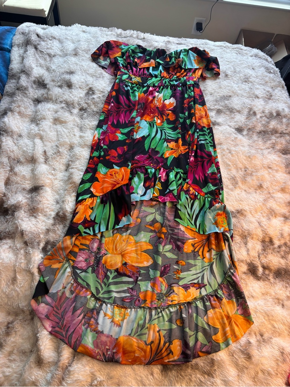 Tropical Strapless High-Low Floral Dress - Multi